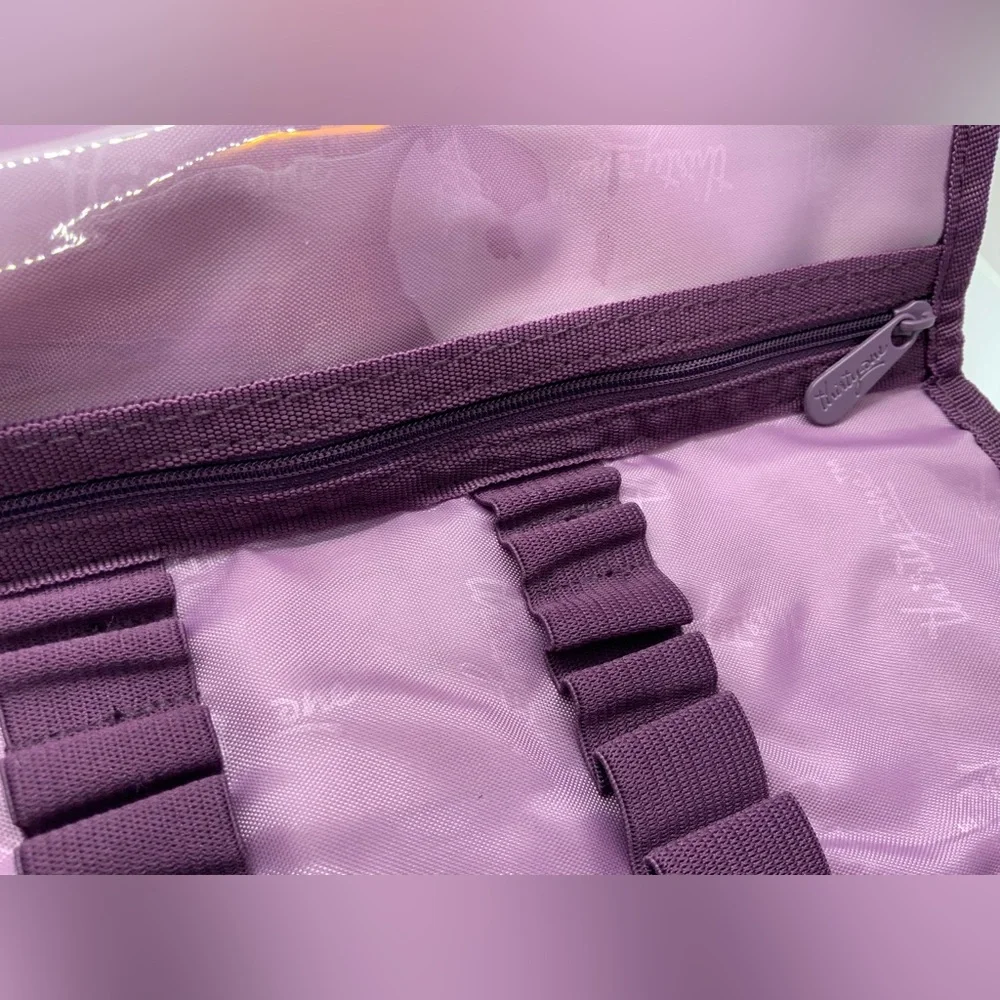 Thirty-One Pink and Green Striped hanging makeup bag snap closure